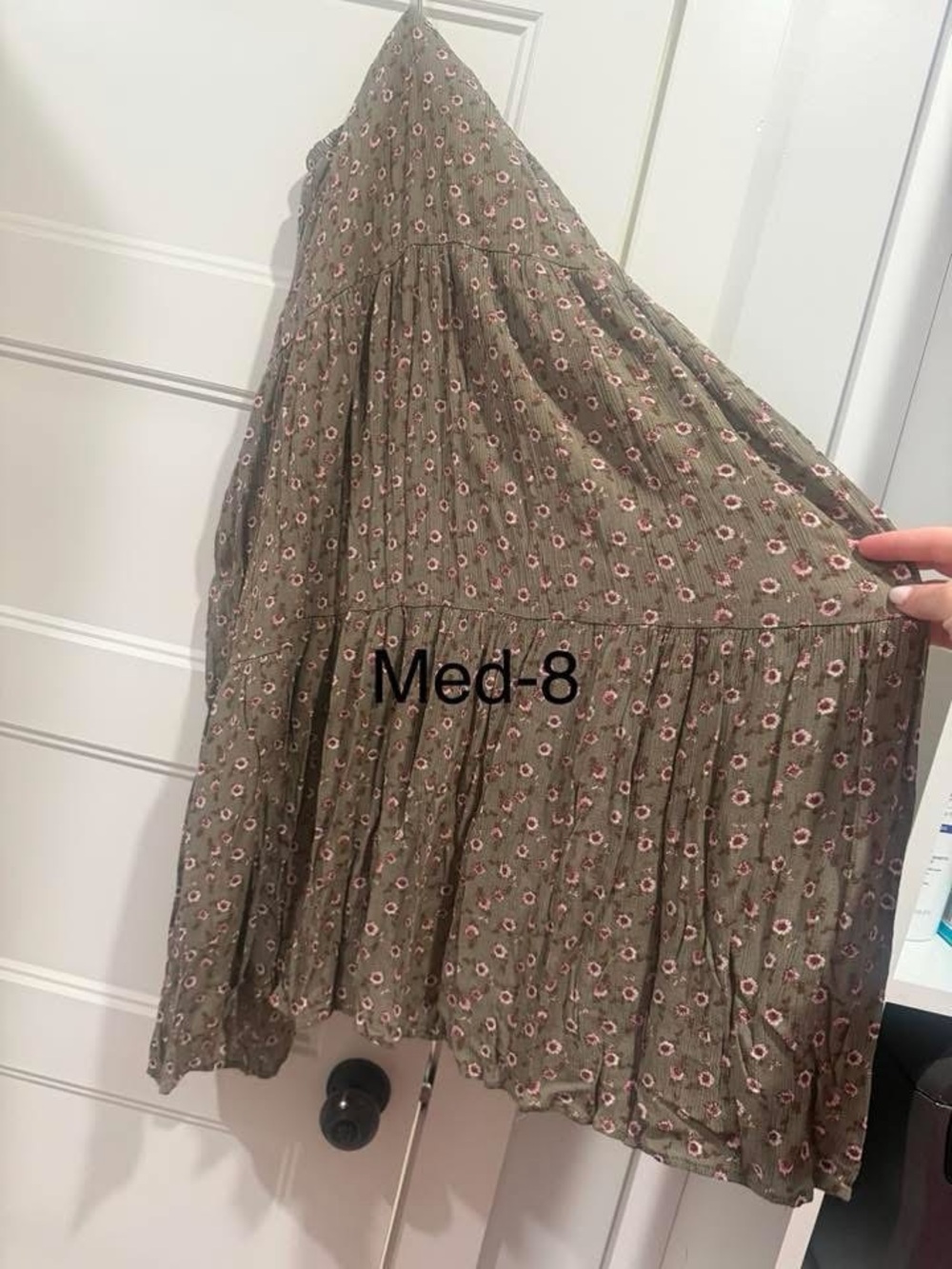 Olive Floral Tiered Midi Skirt - Women